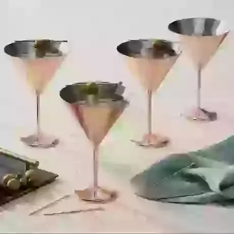 4 Matte Rose Gold Martini Cocktail Glasses